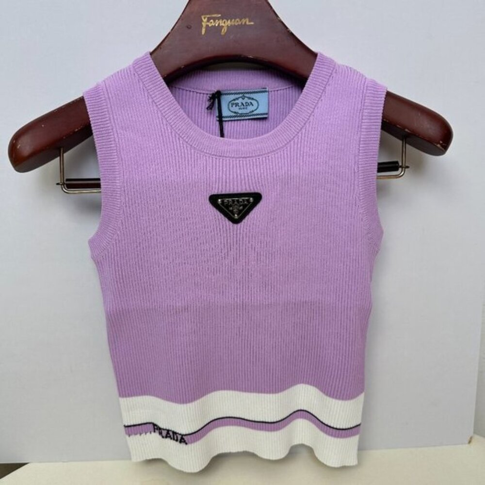 Prada light purple knitted sleeveless vest for women, size M